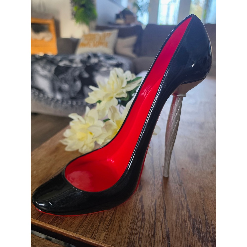 Black Patent Stiletto Heel Decor Sculpture | Red Sole